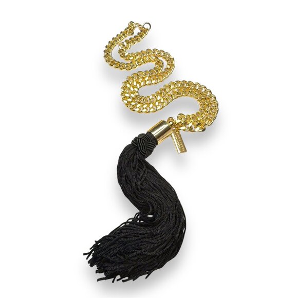 Marc Jacobs Decadence Gold-Tone Chain Necklace Black Tassel Pendant - Picture 3 of 4